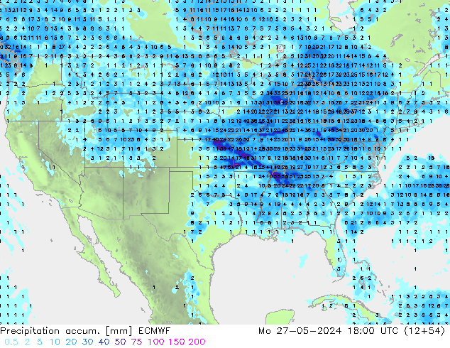 Precipitación acum. ECMWF lun 27.05.2024 18 UTC