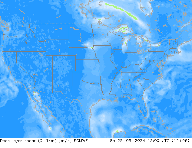 Deep layer shear (0-1km) ECMWF sam 25.05.2024 18 UTC