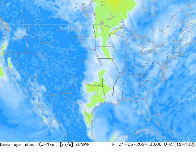 Deep layer shear (0-1km) ECMWF Fr 31.05.2024 06 UTC