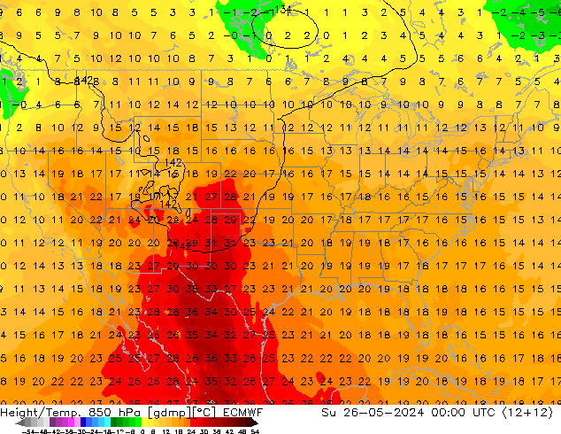 Z500/Rain (+SLP)/Z850 ECMWF Dom 26.05.2024 00 UTC