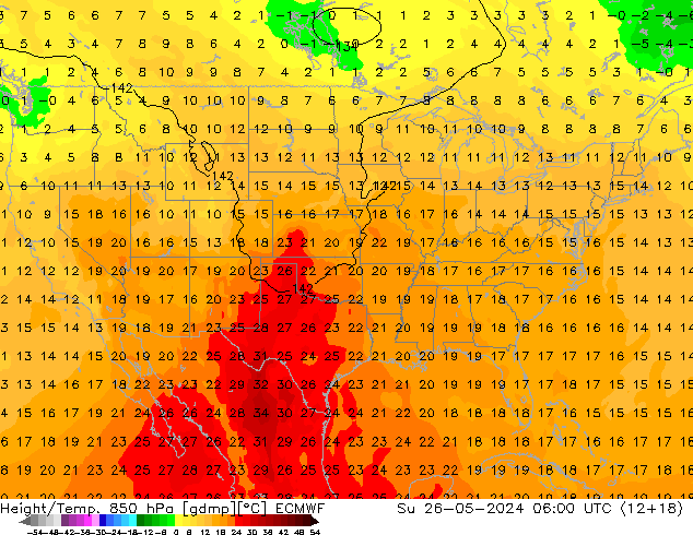 Z500/Rain (+SLP)/Z850 ECMWF dom 26.05.2024 06 UTC