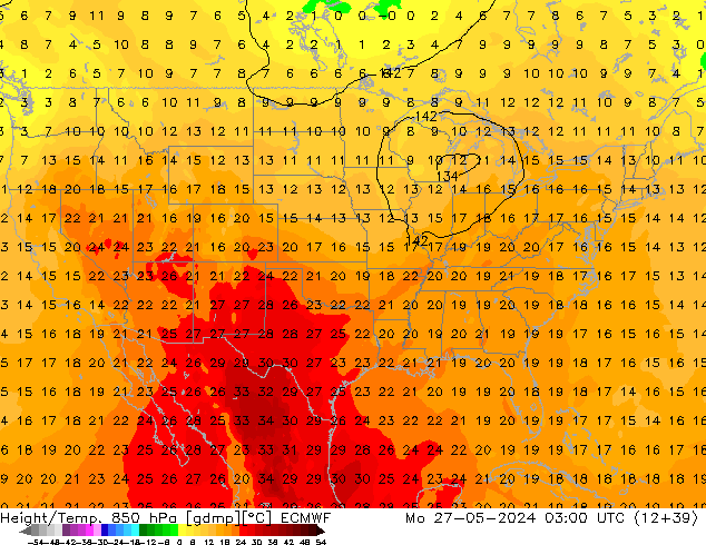 Height/Temp. 850 hPa ECMWF Mo 27.05.2024 03 UTC