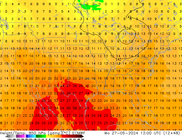 Z500/Rain (+SLP)/Z850 ECMWF  27.05.2024 12 UTC