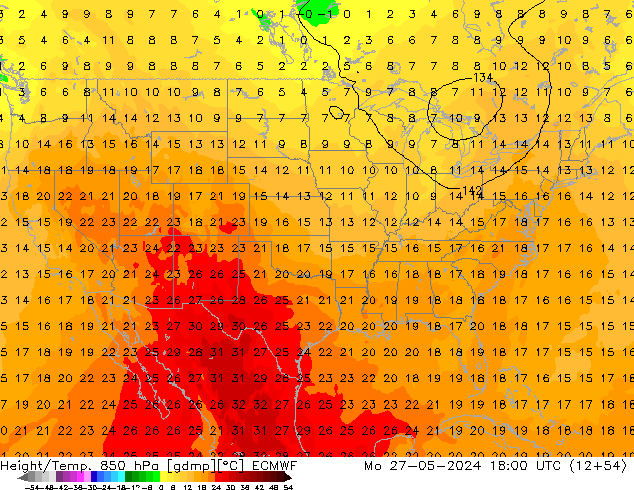 Z500/Rain (+SLP)/Z850 ECMWF Mo 27.05.2024 18 UTC