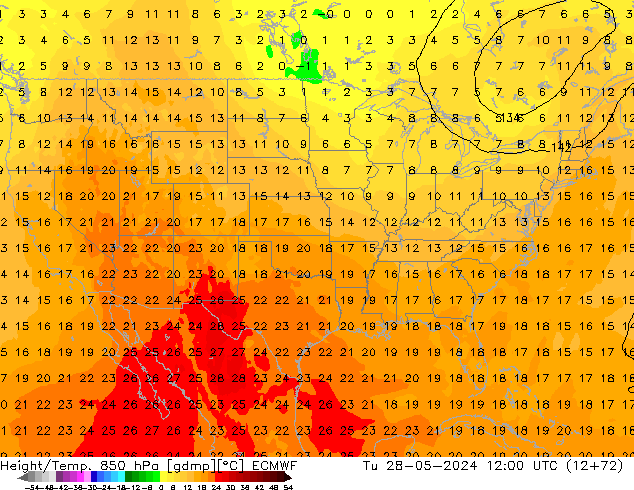 Z500/Rain (+SLP)/Z850 ECMWF mar 28.05.2024 12 UTC