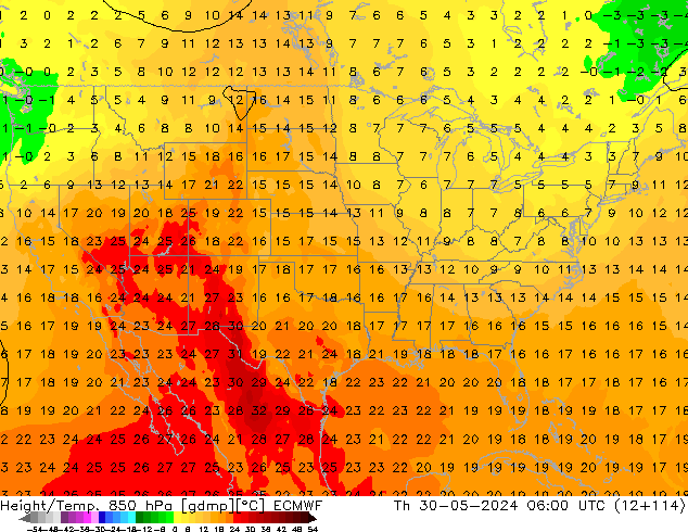 Height/Temp. 850 hPa ECMWF Th 30.05.2024 06 UTC