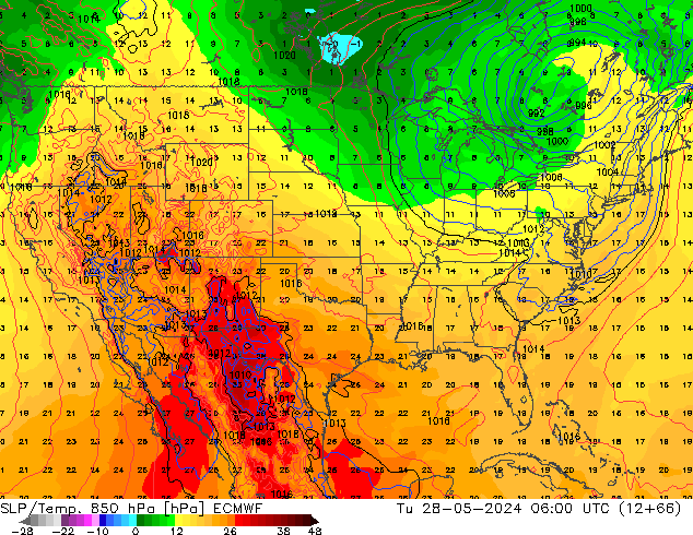 SLP/Temp. 850 hPa ECMWF  28.05.2024 06 UTC