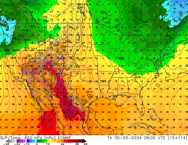 SLP/Temp. 850 гПа ECMWF чт 30.05.2024 06 UTC