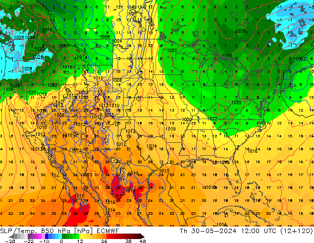 SLP/Temp. 850 hPa ECMWF Th 30.05.2024 12 UTC