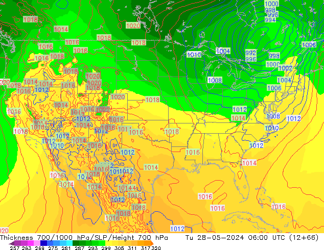 Espesor 700-1000 hPa ECMWF mar 28.05.2024 06 UTC