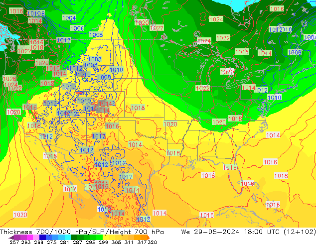 Thck 700-1000 гПа ECMWF ср 29.05.2024 18 UTC