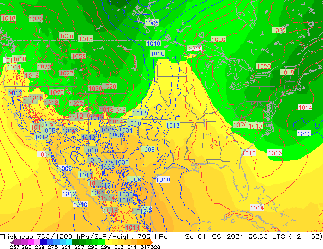 Espesor 700-1000 hPa ECMWF sáb 01.06.2024 06 UTC