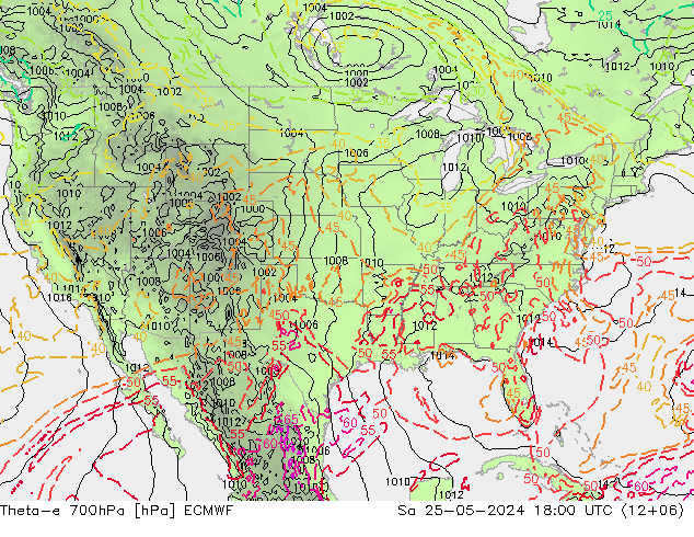 Theta-e 700hPa ECMWF sam 25.05.2024 18 UTC