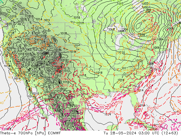 Theta-e 700hPa ECMWF Tu 28.05.2024 03 UTC