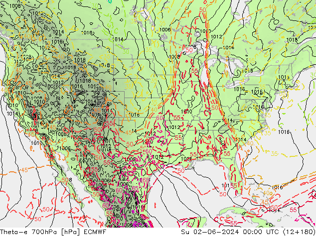 Theta-e 700гПа ECMWF Вс 02.06.2024 00 UTC