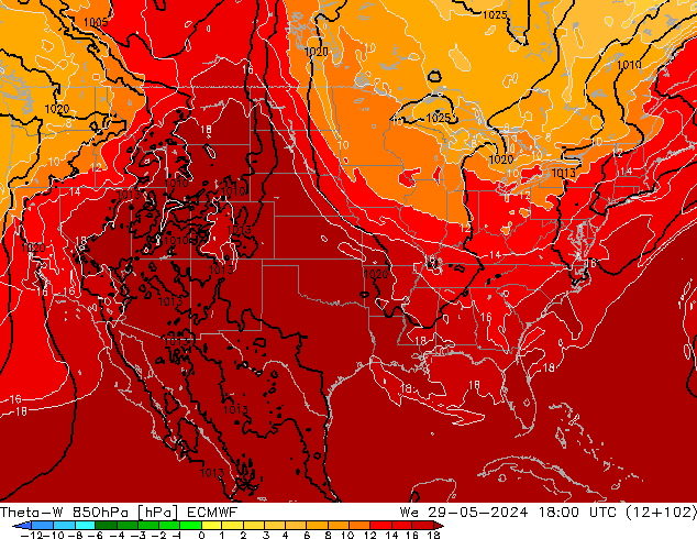 Theta-W 850hPa ECMWF Çar 29.05.2024 18 UTC