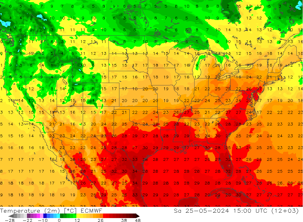 Temperature (2m) ECMWF So 25.05.2024 15 UTC