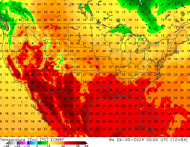 Temperature (2m) ECMWF We 29.05.2024 00 UTC