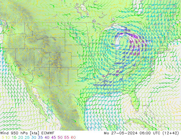 Vent 950 hPa ECMWF lun 27.05.2024 06 UTC