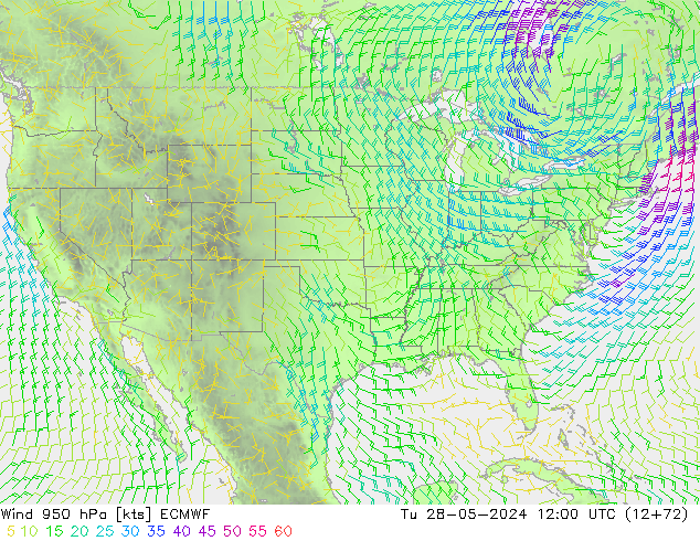 wiatr 950 hPa ECMWF wto. 28.05.2024 12 UTC