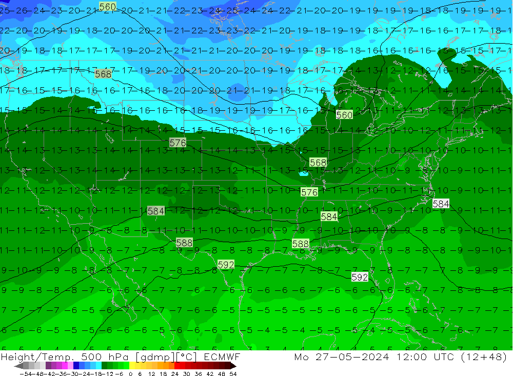 Z500/Rain (+SLP)/Z850 ECMWF  27.05.2024 12 UTC