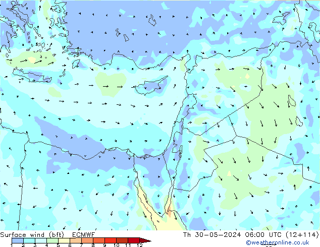 Surface wind (bft) ECMWF Th 30.05.2024 06 UTC