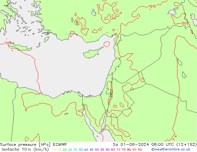 Isotaca (kph) ECMWF sáb 01.06.2024 06 UTC