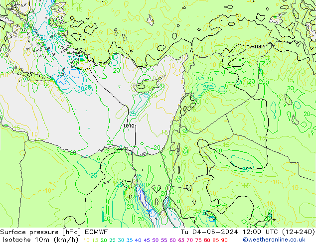 Isotachen (km/h) ECMWF di 04.06.2024 12 UTC