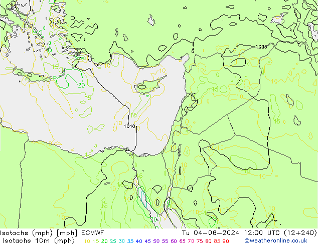 Isotachs (mph) ECMWF Út 04.06.2024 12 UTC