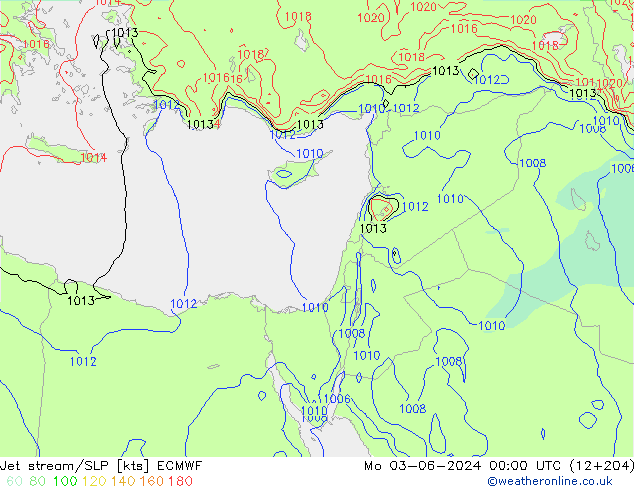 Jet stream/SLP ECMWF Po 03.06.2024 00 UTC