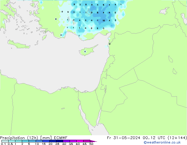 Precipitation (12h) ECMWF Pá 31.05.2024 12 UTC