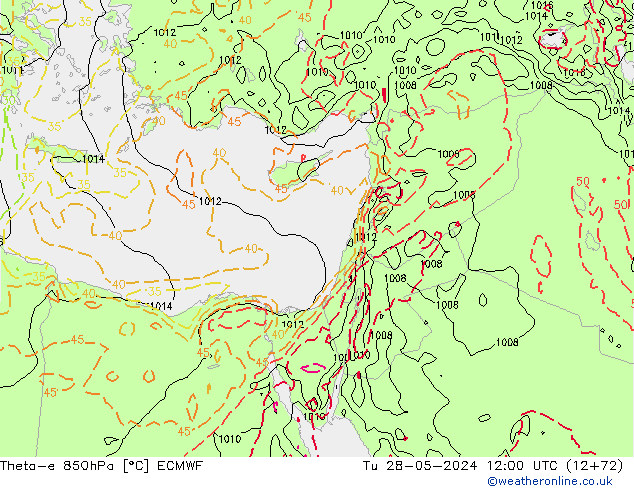 Theta-e 850hPa ECMWF mar 28.05.2024 12 UTC