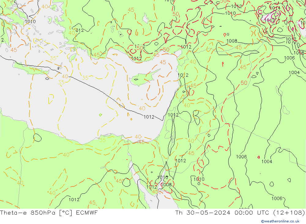 Theta-e 850hPa ECMWF Čt 30.05.2024 00 UTC