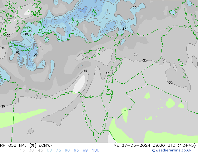 RH 850 hPa ECMWF Mo 27.05.2024 09 UTC