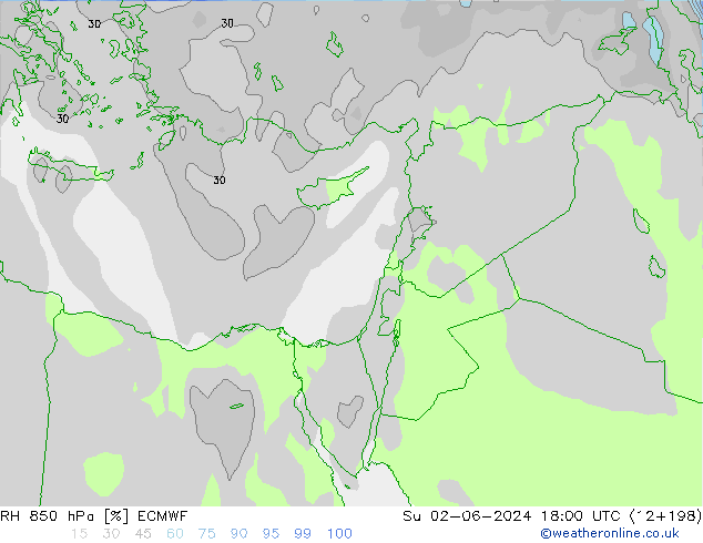 RH 850 hPa ECMWF dom 02.06.2024 18 UTC