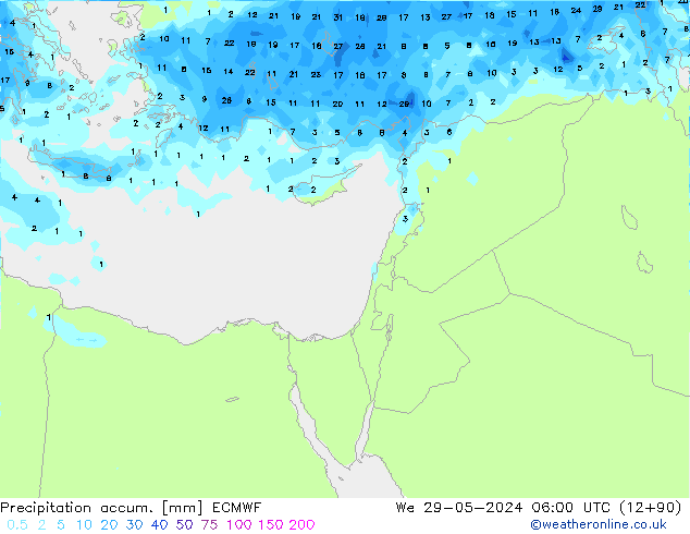 Precipitation accum. ECMWF śro. 29.05.2024 06 UTC