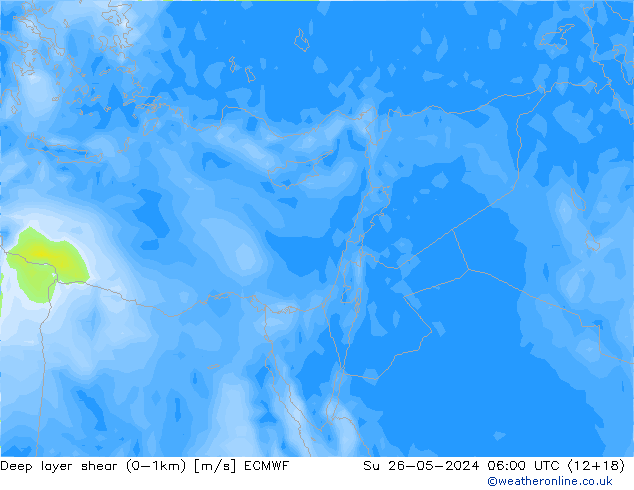 Deep layer shear (0-1km) ECMWF dim 26.05.2024 06 UTC