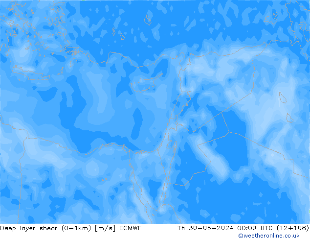 Deep layer shear (0-1km) ECMWF Th 30.05.2024 00 UTC