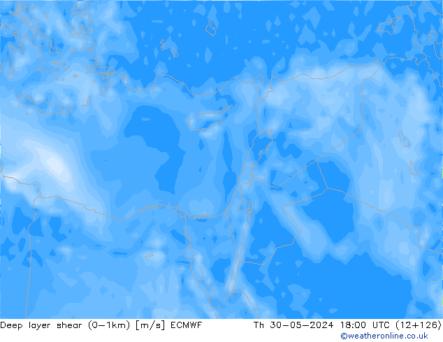 Deep layer shear (0-1km) ECMWF Th 30.05.2024 18 UTC