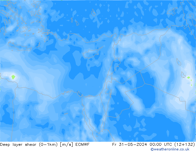 Deep layer shear (0-1km) ECMWF pt. 31.05.2024 00 UTC