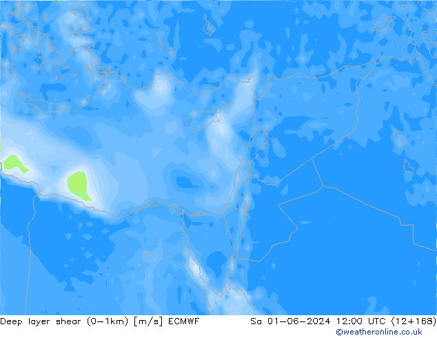 Deep layer shear (0-1km) ECMWF So 01.06.2024 12 UTC
