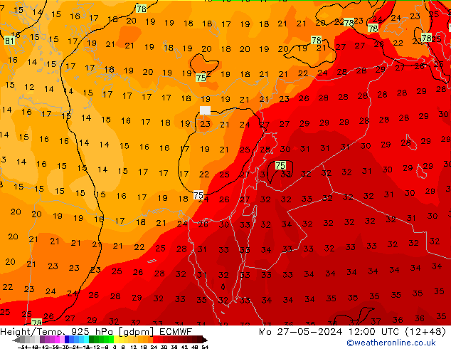 Height/Temp. 925 hPa ECMWF Mo 27.05.2024 12 UTC