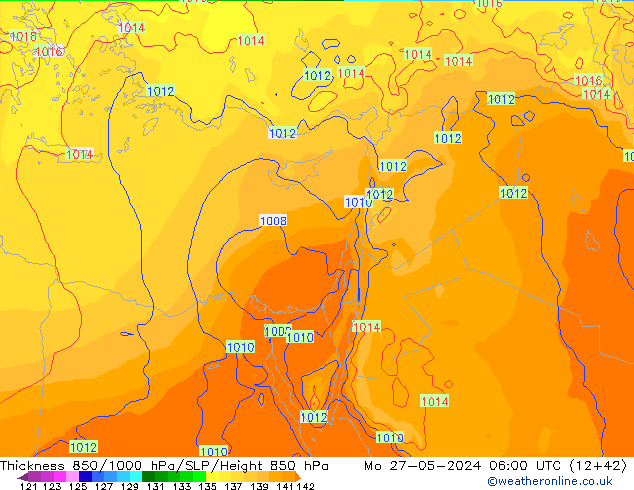 Thck 850-1000 hPa ECMWF Po 27.05.2024 06 UTC