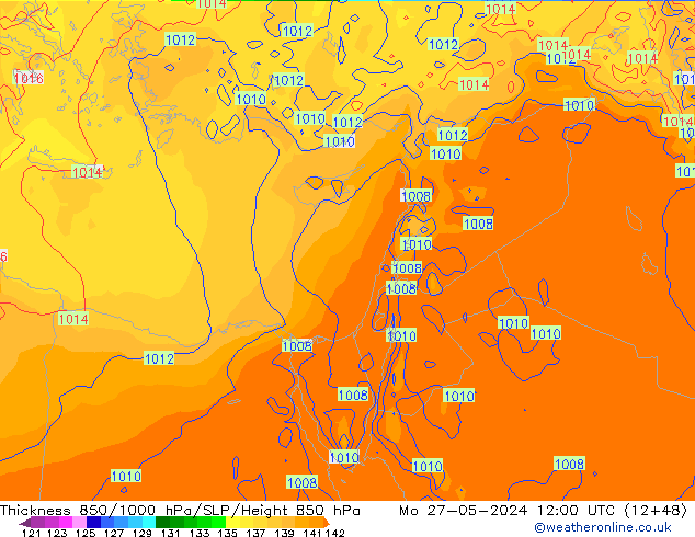 Thck 850-1000 hPa ECMWF lun 27.05.2024 12 UTC