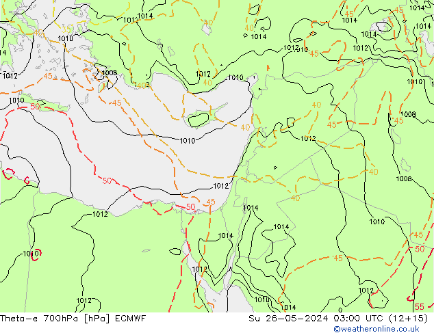 Theta-e 700hPa ECMWF So 26.05.2024 03 UTC