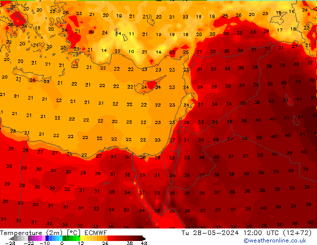 Temperatura (2m) ECMWF mar 28.05.2024 12 UTC