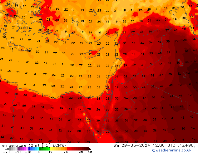 Temperatura (2m) ECMWF Qua 29.05.2024 12 UTC