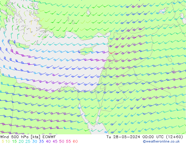 Wind 500 hPa ECMWF Út 28.05.2024 00 UTC