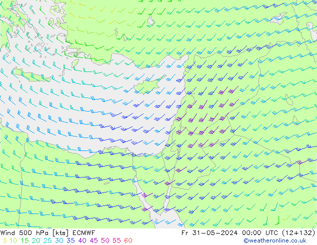 Vento 500 hPa ECMWF Sex 31.05.2024 00 UTC