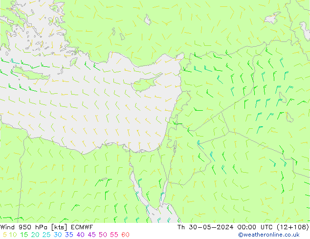 Wind 950 hPa ECMWF do 30.05.2024 00 UTC